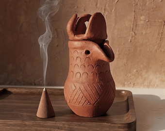 Handmade Terracotta Bird Incense Burner | Ancient Li Pottery, Boho Meditation Decor