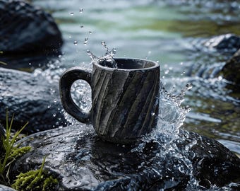 Hand-Carved Moraine Stone Mug | Natural Primitive Coffee Cup | 10 oz Drinkware