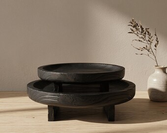 Wabi Sabi Carbonized Wood Fruit Tray | Japandi Organic Serving Plate | Rustic Decor