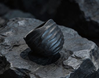 Hand Carved Moraine Stone Tea Cup | Japandi Wabi-Sabi Zen Decor | Polished Texture