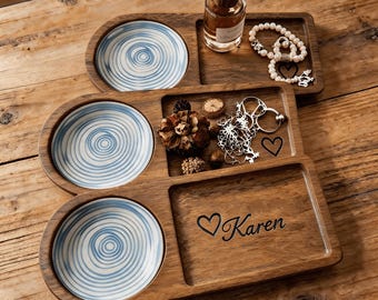 Personalized Solid Wood Tray with Diatomite Coasters | Custom Engraved Desktop Storage Decor | Summer Gift