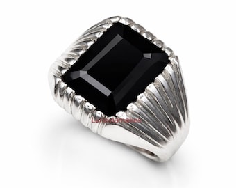 925 Sterling Silver Black Onyx Statement Ring for Men Handmade Gemstone Jewelry Gift Ring