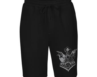 Noorse Mjolnir Ravens-fleeceshort voor heren, katoenen Viking-loungeshort