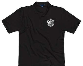 Mjölnir Ravens Gesticktes Poloshirt, Schwarzes Wikinger Poloshirt