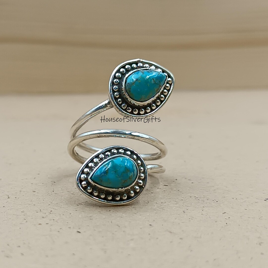 Kingsman Turquoise Bypass Ring in 925 Sterling Silver | Double Pear ...