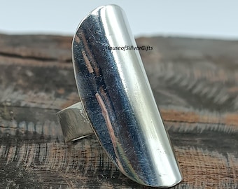 Sterling Silver Shield Ring | Geometric Wide Band, Unisex 925 Silver