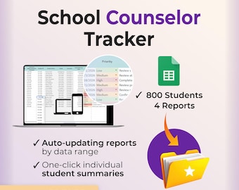 School Counselor Tracker Spreadsheet Google Sheets Student Caseload Referral Log Session Notes Contact Tracker Follow Up Printable Reports