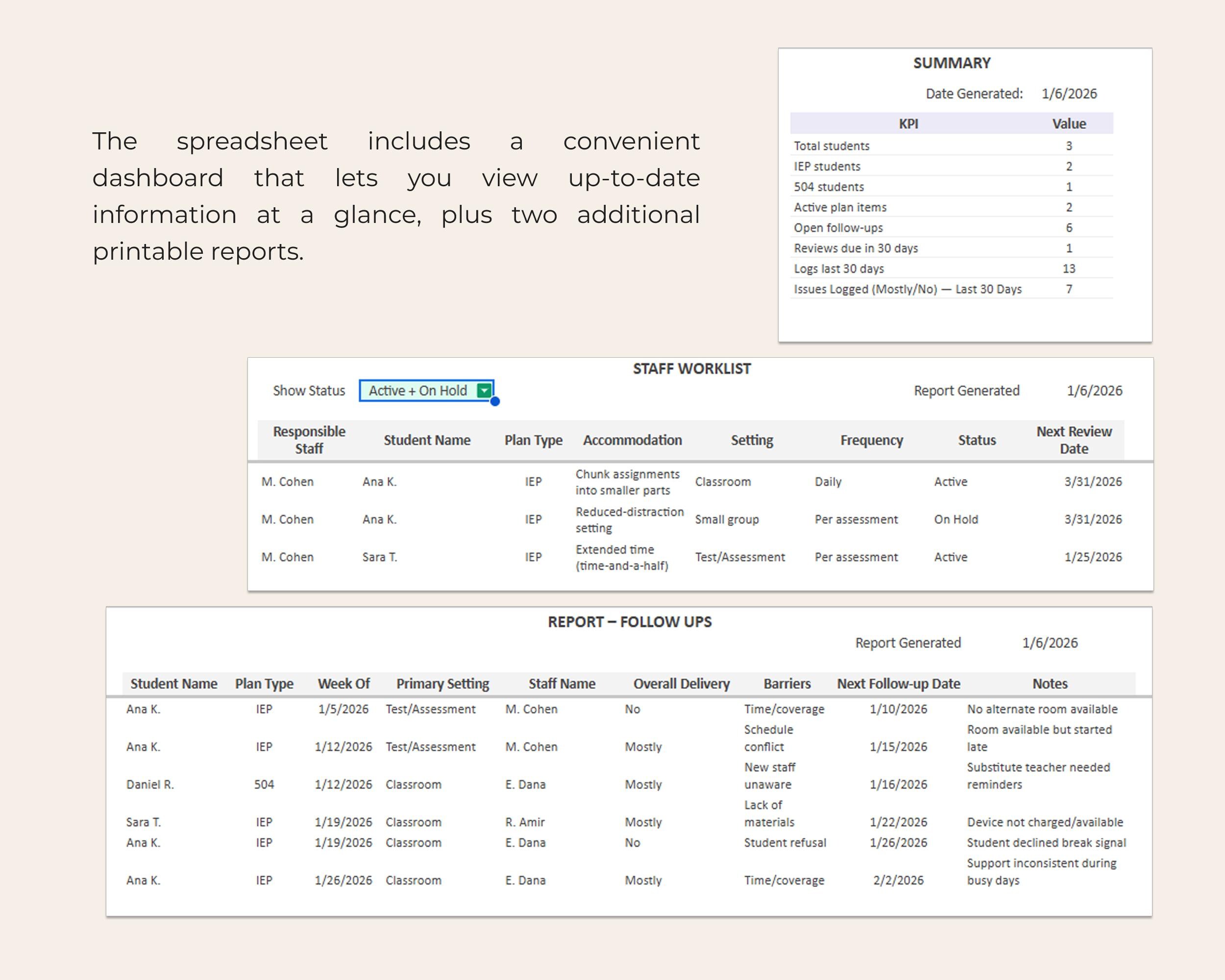 IEP 504 Accommodation Log Spreadsheet Google Sheets Caseload Dashboard ...