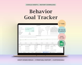 Gedrag Doeltracker Google Spreadsheets IEP BIP Voortgangsbewaking ABA BCBA-teams Studentenrapporten Datumbereikdashboard Patronen gedragsstatistieken