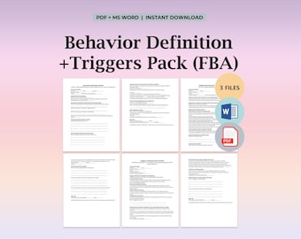 Definieer gedragspakket FBA-formulieren Operationele definitie Builder-triggers Instelling Gebeurtenissen Checklist Vervanging Vaardighedenmenu MTSS SST Word Pdf
