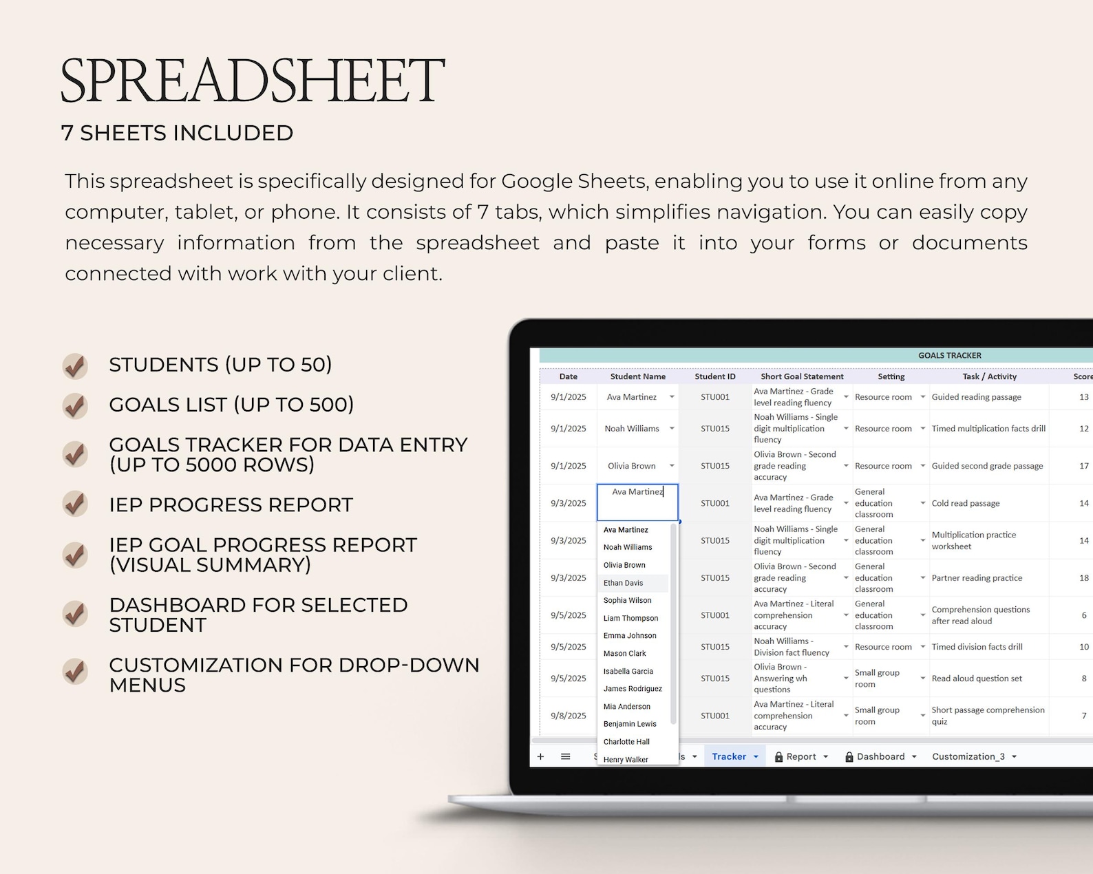 IEP Progress Tracker Special Education Google Sheets Multi Student ...