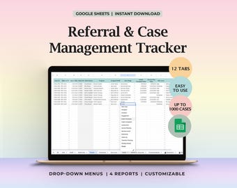 Planilha de acompanhamento de casos de encaminhamento no Google Sheets, planilha de carga de trabalho de admissão de clientes, modelo de registro de serviços de terapia de assistência social, relatórios de equipe.
