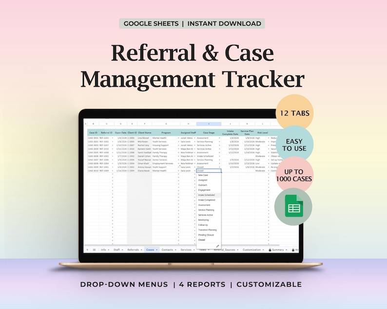 Referral Case Management Tracker Google Sheets Client Intake Caseload ...