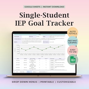 Special Education IEP Goal Tracker Single Student Daily Progress Google Sheets Template Editable Data Dashboard IEP Meetings Reports Notes
