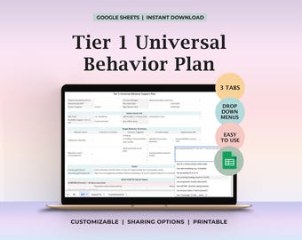 Modelo de Plano de Intervenção Comportamental (IEP) Nível 1, Planilha do Google, PBIS, MTSS, Rotinas de Gerenciamento de Sala de Aula, Menus Suspensos, Sistema Escolar Abrangente
