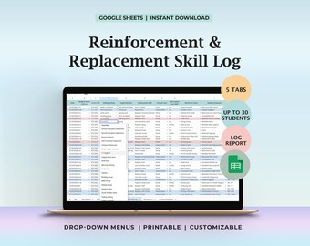Reinforcement Replacement Skill Log Google Sheets Behavior Support Tracker ABA Data Collection Student Reinforcement Menu School BIP Tool