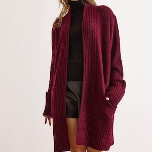 Oversized Knit Cardigan with Pockets, Cozy Open Front Long Sweater, Fall Winter Essential