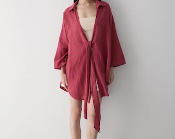 oversize kimono Rosewood Woven Cotton Linen: Light weight Summer Cover Up