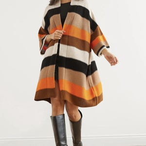 Color Block Boho Knit Cardigan, Oversized Kimono Sweater, Loose Fit Duster Coat