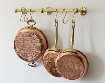Polished Unlacquered Brass Pot Rack With S Hooks, Bronze Or Unlacquered Finish