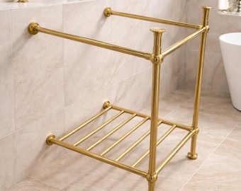Solid Brass Sink Console Base – Wall Mounted Washstand Frame With Shelf, Custom Size Available