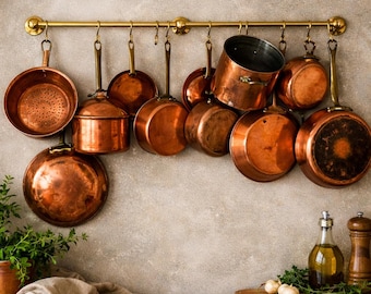 Unlacquered Brass Pot Rack With S Hooks, Unlacquered Finish