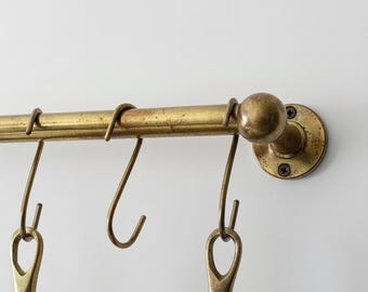 Unlacquered Brass Pot Rack With S Hooks, Bronze Or Unlacquered Finish