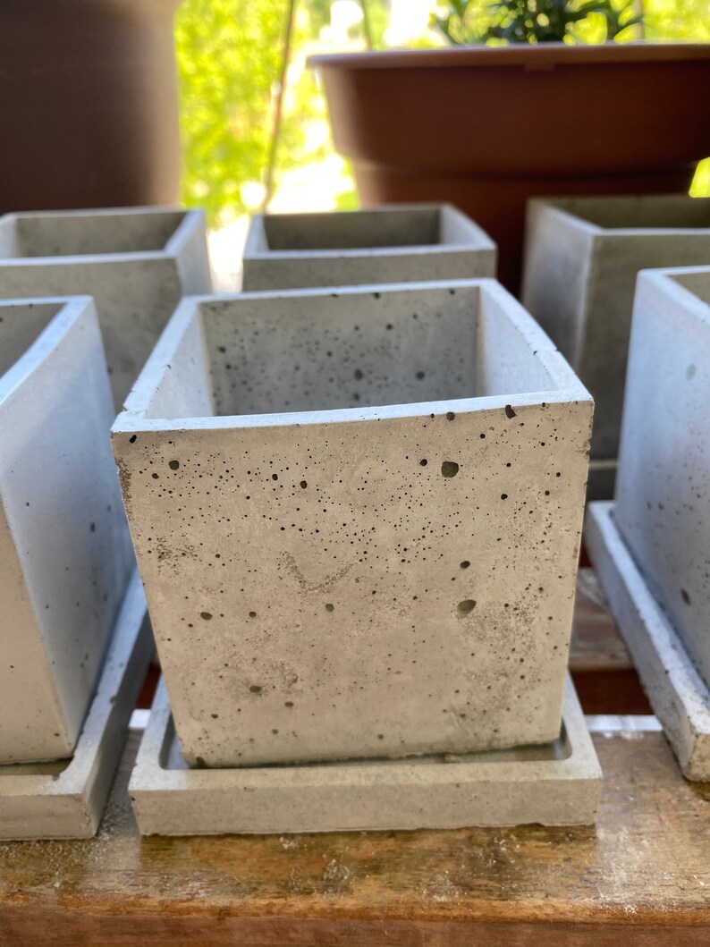 Square Concrete Planter Cement Planter Square Minimalist Etsy