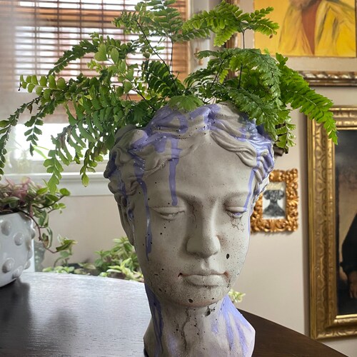 Female Head Planter / Concrete Planter / Art Planter / Colorful Planter