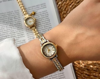 Zweifarbige Damenuhr: Zierliche Gold Silber Armband Armbanduhr