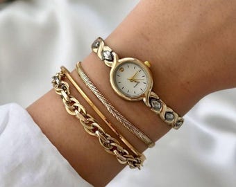 Reloj de pulsera bicolor delicado, reloj de pulsera ovalado minimalista para mujer