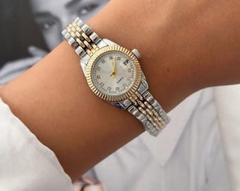 Elegant Two-Tone Stainless Steel Bracelet Watch, Classic Quartz Movement