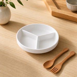 3 Compartment Ceramic Divided Plate, White Portion Control Plate, Microwave Safe Meal Prep Dish, Sectioned Dinner Plate, Kitchen Gift