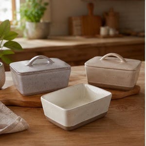 Beurrier en céramique fait main avec couvercle, pot à beurre japonais, récipient à beurre rétro en grès, décoration de cuisine de ferme, cadeau