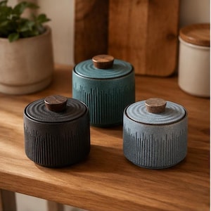 Tarros de cerámica japoneses para almacenamiento, juego de botes de gres, recipientes de madera para té, café y azúcar, decoración minimalista para la cocina.
