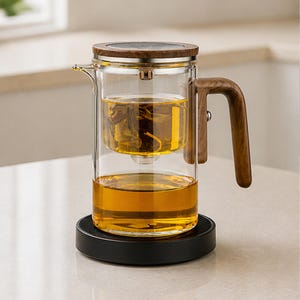 Glass Teapot with Magnetic Infuser, Wooden Handle Tea Maker, Loose Leaf Tea Steeper, Heat Resistant Tea Pot, Tea Lover Gift