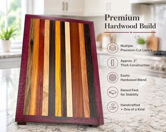 Exotic Hardwood Charcuterie Board, Purpleheart Walnut Maple, Thick Serving Cutting Board