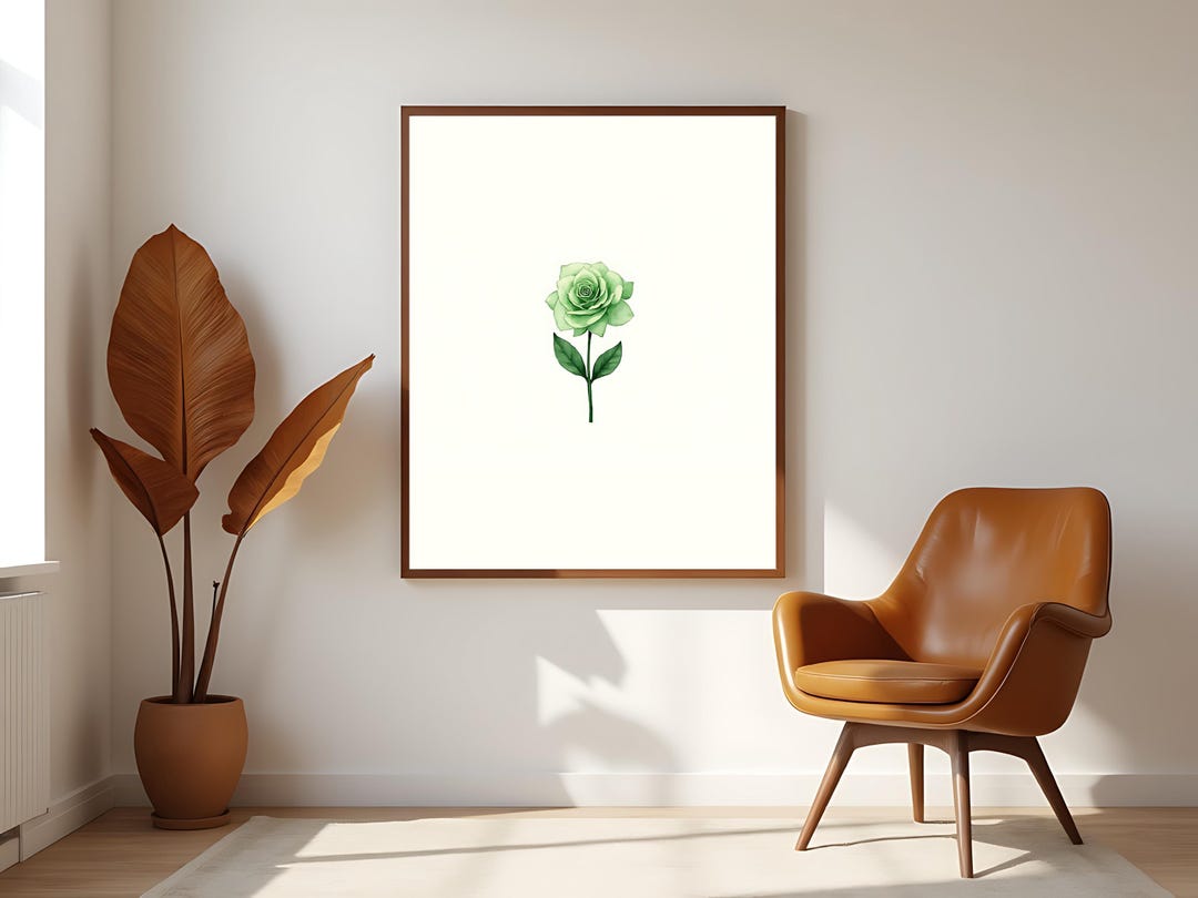 Greem Rose Print Green Rose Print | Minimalist Botanical Illustration (digital Download ...