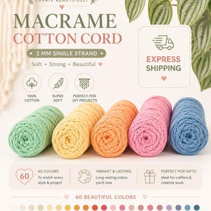 3 mm Cotton Macrame Rope single twisted cord luxurious feel