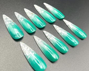 Gleaming Seaside Press On Nails | Long | Stiletto | Glossy