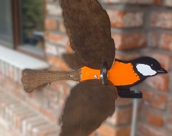 Wooden Bird Wind Spinner, Titmouse  Kinetic Sculpture, Garden  Decor, Outdoor Spinning Bird