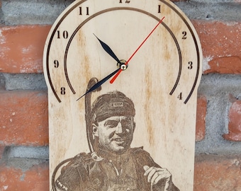 Custom Photo Engraved Wood Clock, Personalized Portrait, Handmade