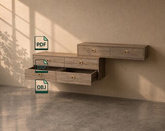 Modern Floating Sideboard Plans, Wall-Mounted Cabinet, CNC Furniture (Digital Download)