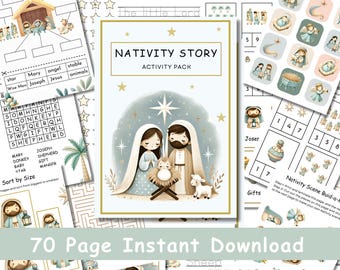 Nativity Activity Pack for Preschool–Grade 2 | Christmas Homeschool Worksheets | Jesus Birth Story Printables