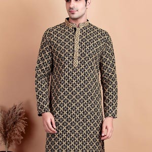 Men's Indian Cotton Chikankari Hand Embroidery Wedding Festival Occasional Wear Ethnic Kurta - 4 Color Option