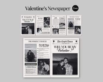 Aanpasbare sjabloon voor Valentijnsdagkrant, canva-doe-het-zelfcadeau (digitale download)
