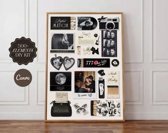 Bewerkbare matchbook-postersjabloon | Afdrukbare digitale muurkunst | Op maat gemaakt zwart luciferdoosje | Gepersonaliseerd cadeau voor vriend | DIY 500+ KIT