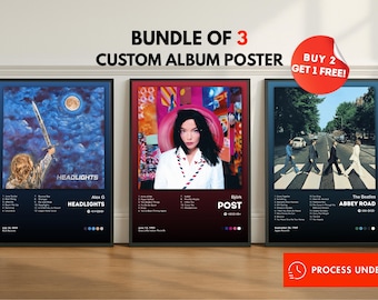 Set van 3 aangepaste albumomslagposters | Gepersonaliseerde muziekafdrukken (digitale download)
