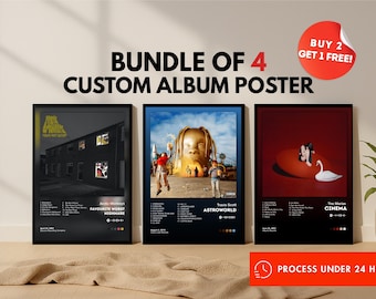 Set van 4 aangepaste albumomslagposters | Gepersonaliseerde muziekafdrukken (digitale download)