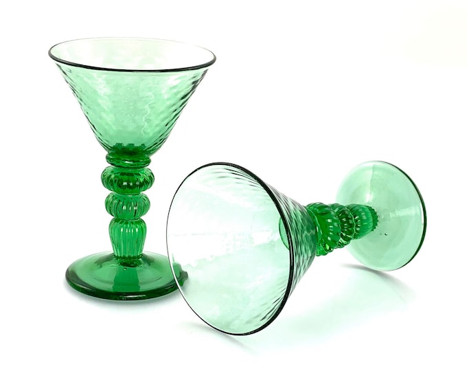 Spring Green Hand Blown Martini Glass Pair by Jonathan Winfisky